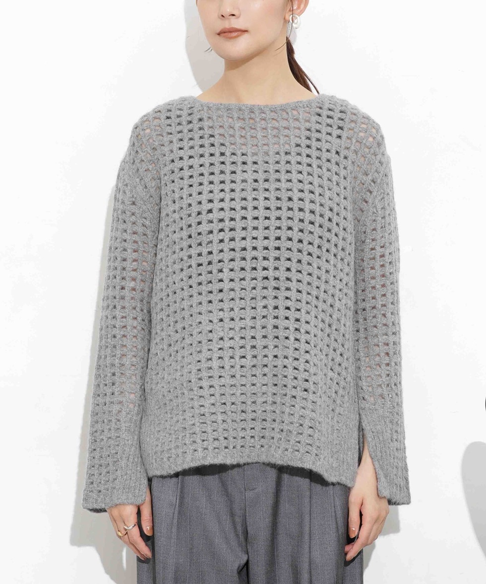 【大得価通販】lilou mesh knit グレー カットソー(長袖/七分)