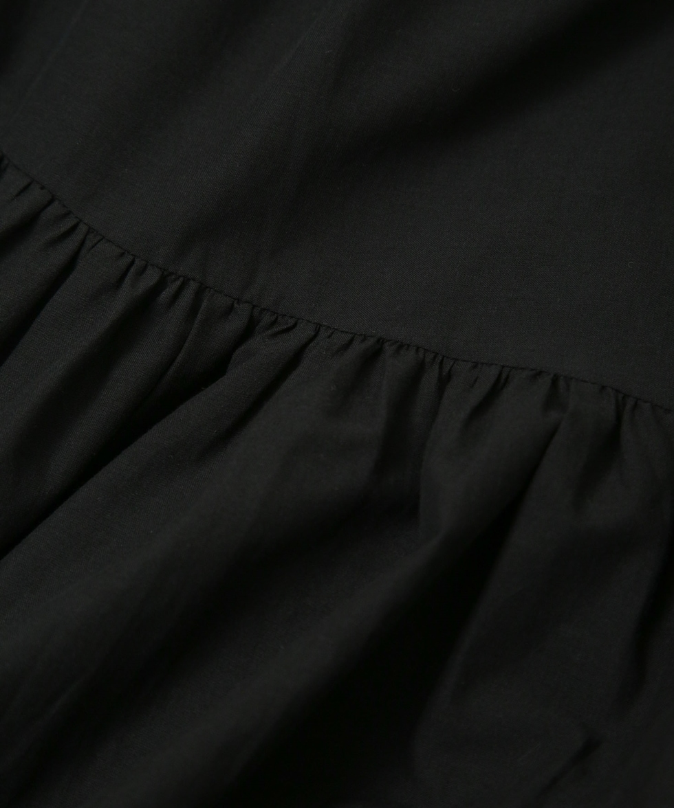 LB.03/スカラップ刺繍切り替えギャザースカート / ブラック