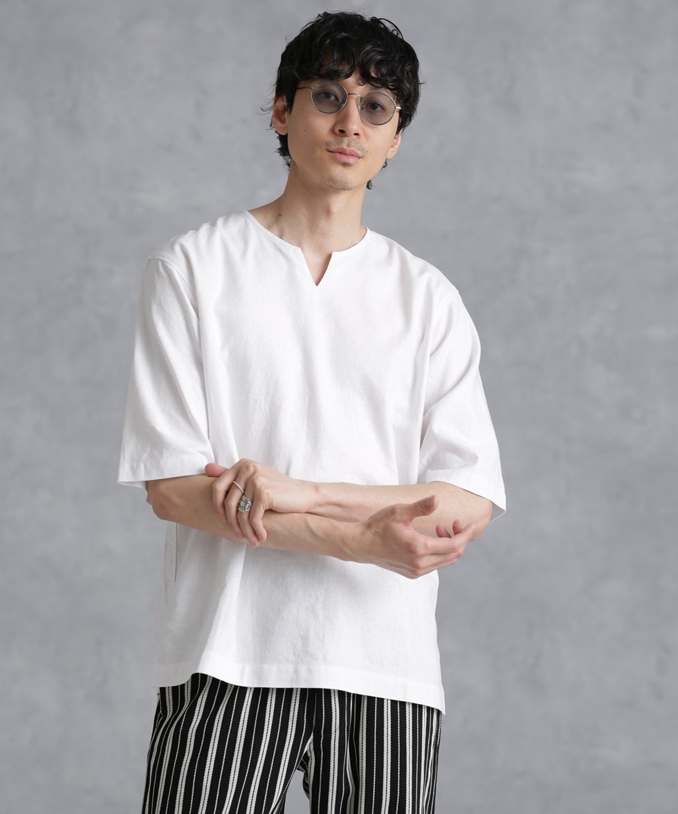 フレンチリネンプルオーバーシャツ 半袖 / ホワイト | 6724121207 