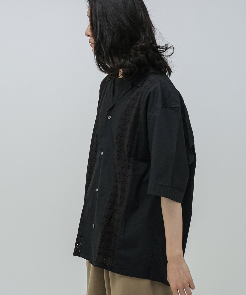 LB.04/ジャガード切り替えシャツ 半袖 / ブラック | 6723121218 | ナノ