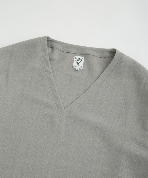 S.S. V Neck Shirt -Poly Oxford
