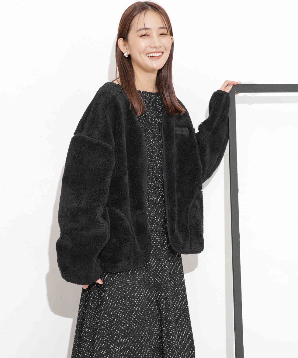 FLUFFY BOA ZIP CARDIGAN / ブラック | 6713212008 | ナノ・ユニバース