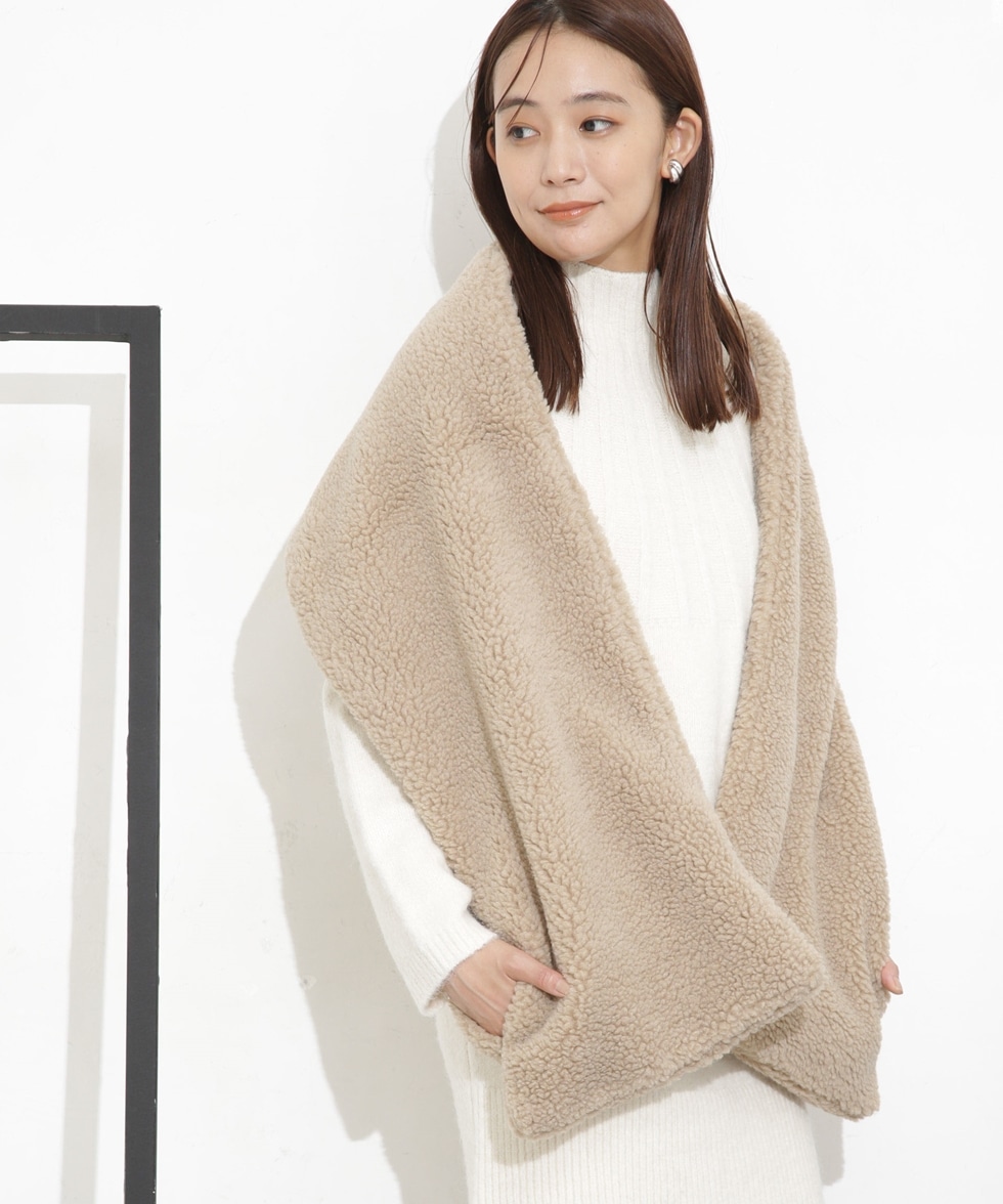 タブレット THROW スロー HAZEL Boa Shawl ボア ショール ベージュ