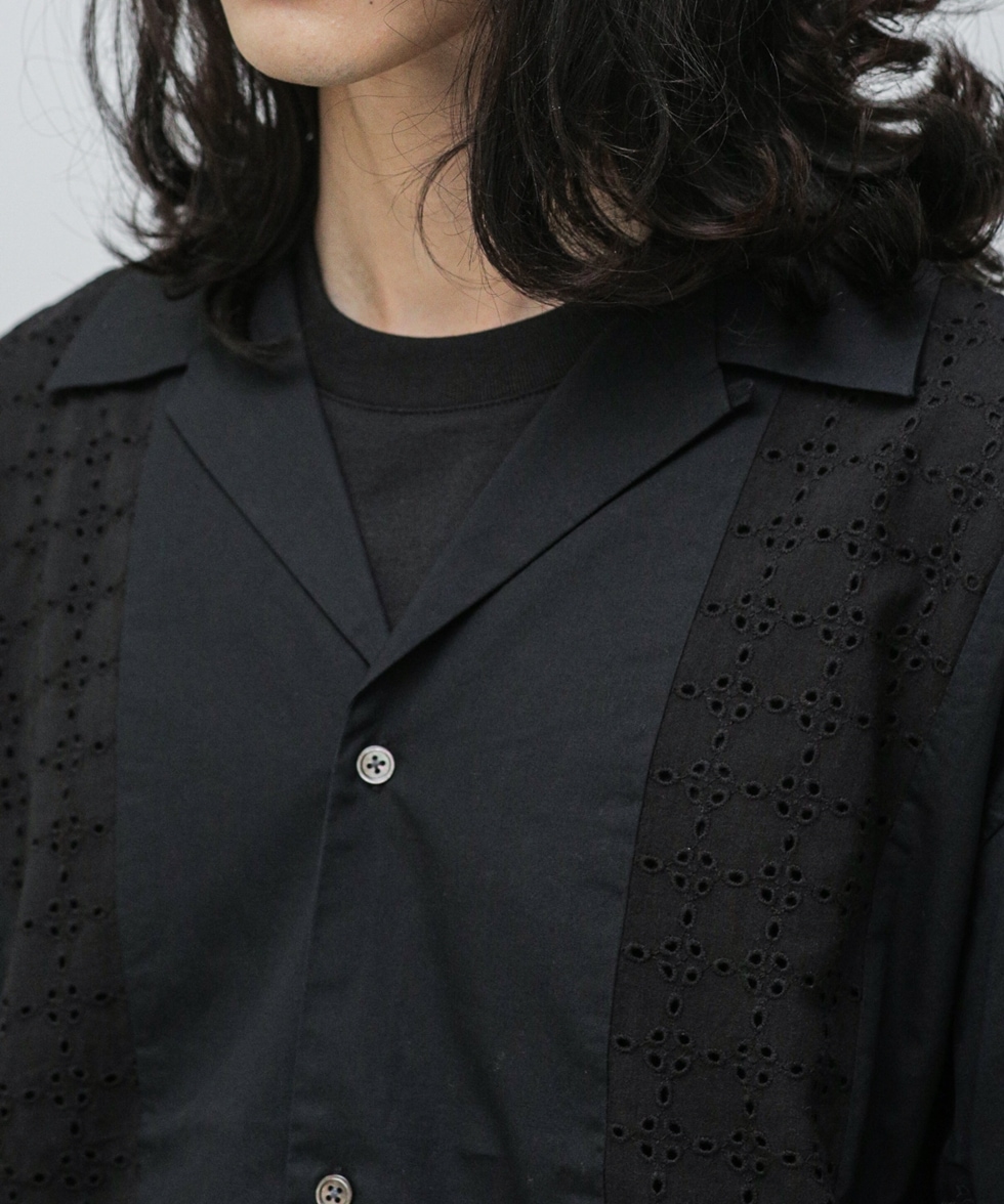 LB.04/ジャガード切り替えシャツ 半袖 / ブラック | 6723121218 | ナノ