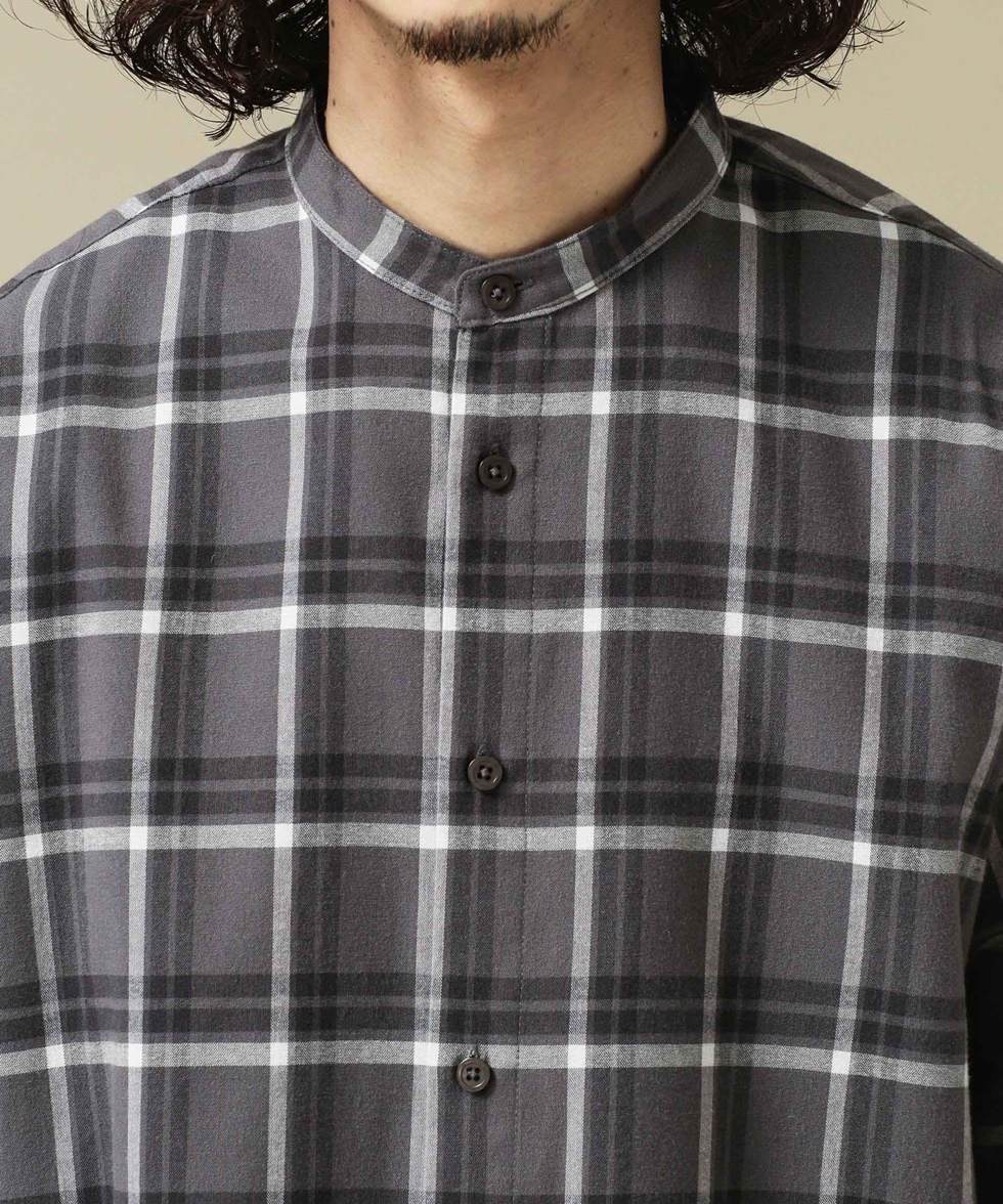 微起毛バンドカラーチェックシャツ / ブラック | 6681220024 | ナノ 