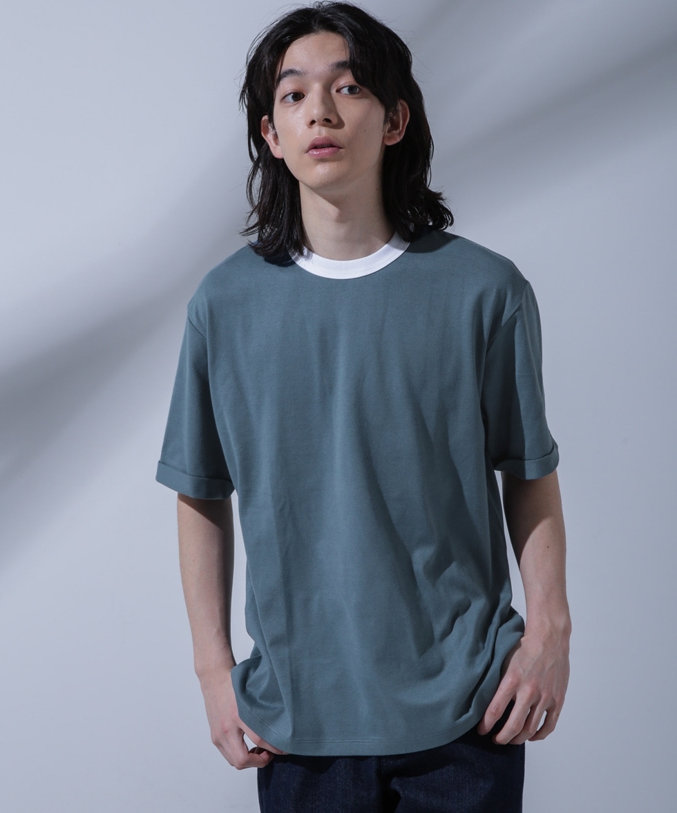 Anti Soaked 汗染み防止 リンガーネックTシャツ / ブラック 