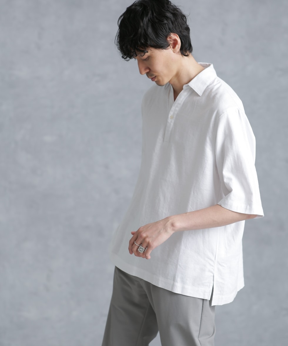 フレンチリネンスキッパーシャツ 半袖 / ホワイト | 6724121209 | ナノ 