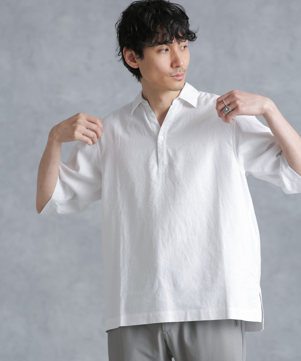 フレンチリネンスキッパーシャツ 半袖 / ホワイト | 6724121209 | ナノ 