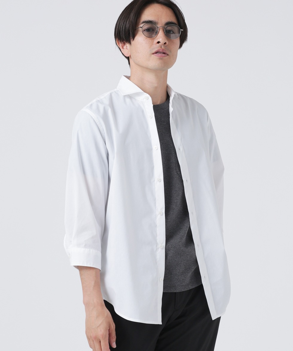 LB.03/｢ICE FLOW LINEN｣カッタウェイシャツ 7分袖 / ホワイト