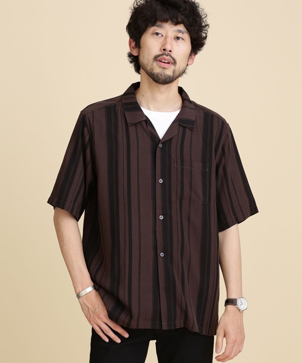 LB.04/ランダムストライプオープンカラーシャツ　半袖