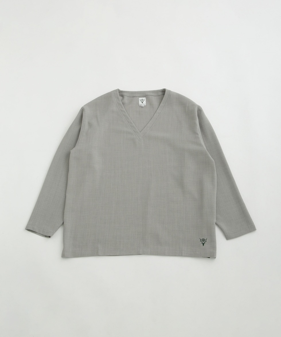 S.S. V Neck Shirt -Poly Oxford / グレー | 6703123209 | ナノ